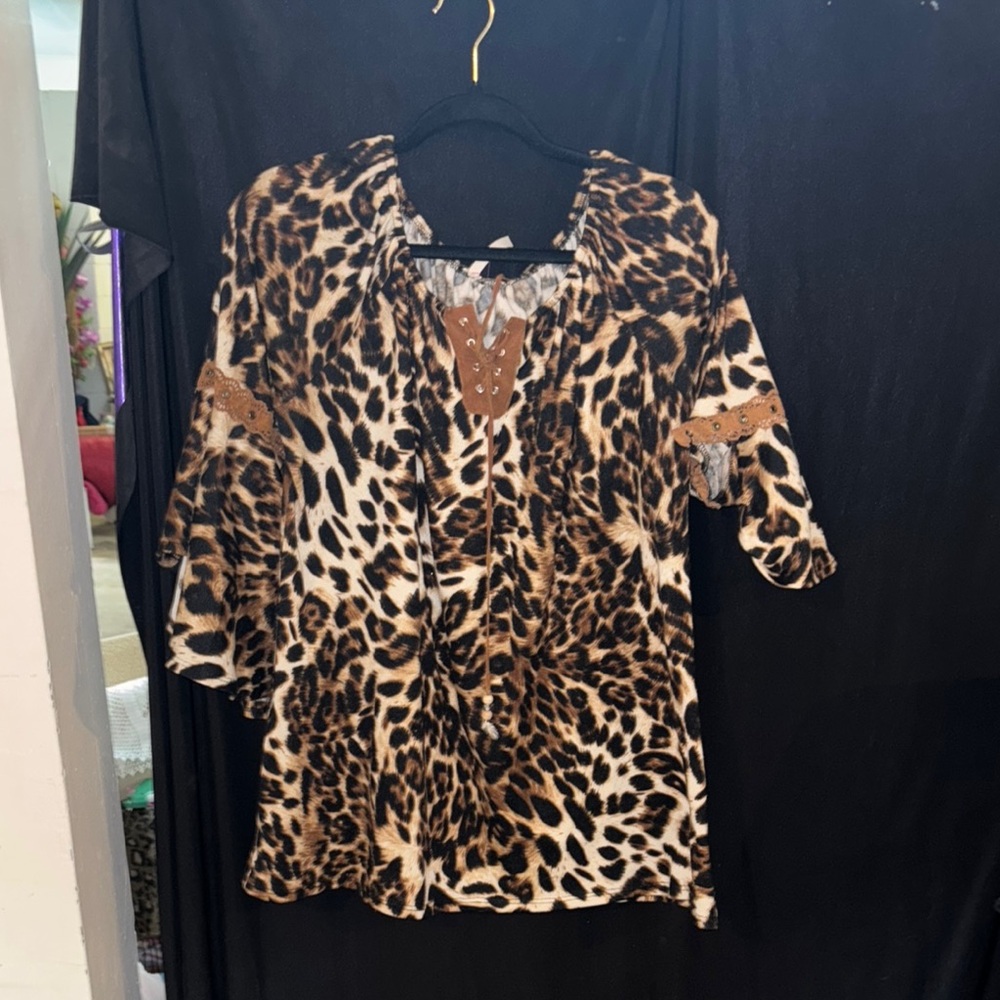 Lily Leopard Lace-Up Blouse